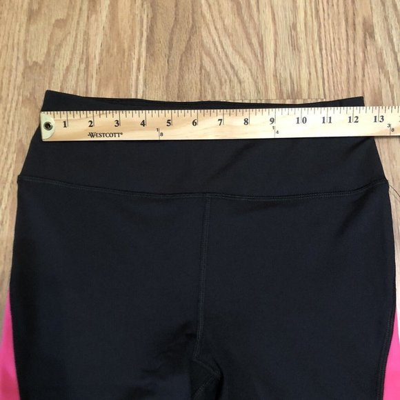 Bebe Sports Black biker shorts Logo Back Pink orange Stripes Size Medium M - Picture 5 of 7